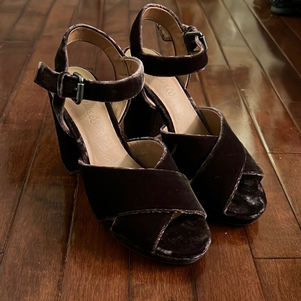 Madewell Deep Purple Velvet Criss Cross Platform Sandals